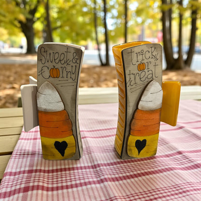 Candy Corn or Trick or Treat 4" Wooden Hand-Painted Hair Claw Clip – Halloween Hair Accessory, Gift, Halloween Spirit Clip
