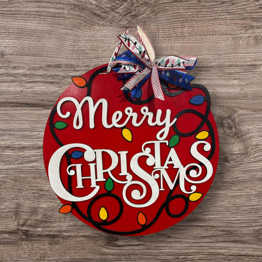 Merry Christmas Lights Door Hanger, 20" Door Hanger with Merry Christmas, Hand Painted Door Hanger, Holiday Decor, Merry Christmas