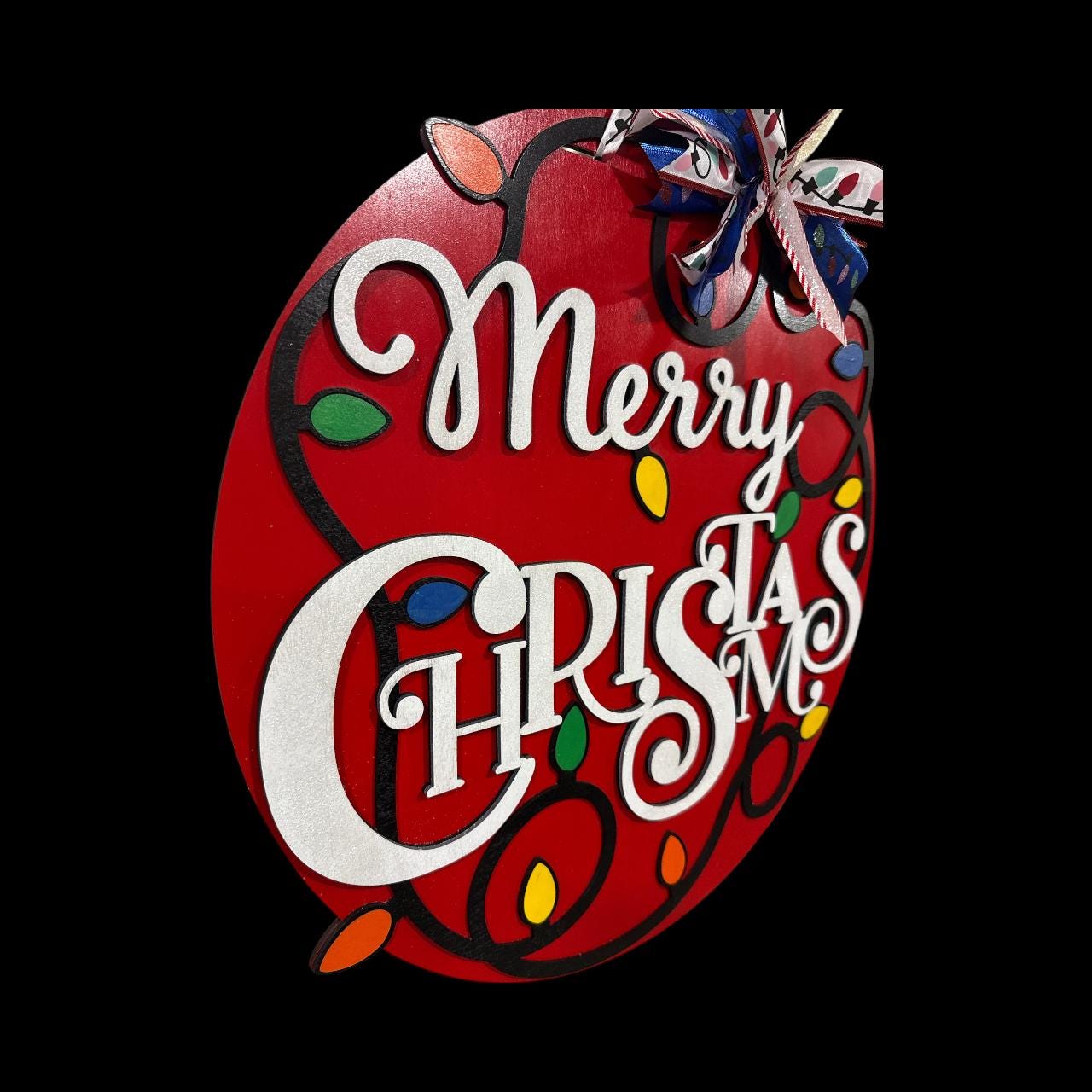 Merry Christmas Lights Door Hanger, 20" Door Hanger with Merry Christmas, Hand Painted Door Hanger, Holiday Decor, Merry Christmas