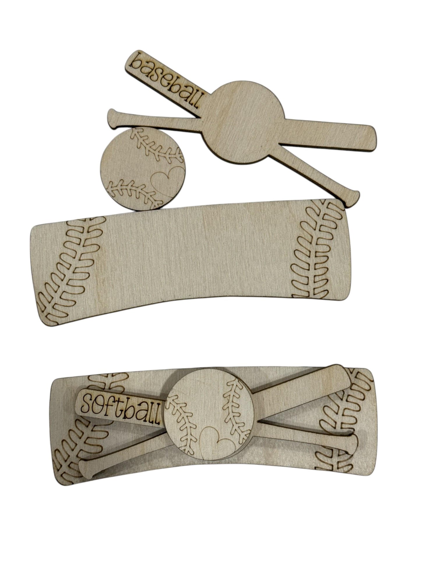 Baseball and Softball Unfinished DIY Baseball Hair Clip, Unfinished Wood Laser Cut Blank, Sports Hair Clip, 2" or 4"