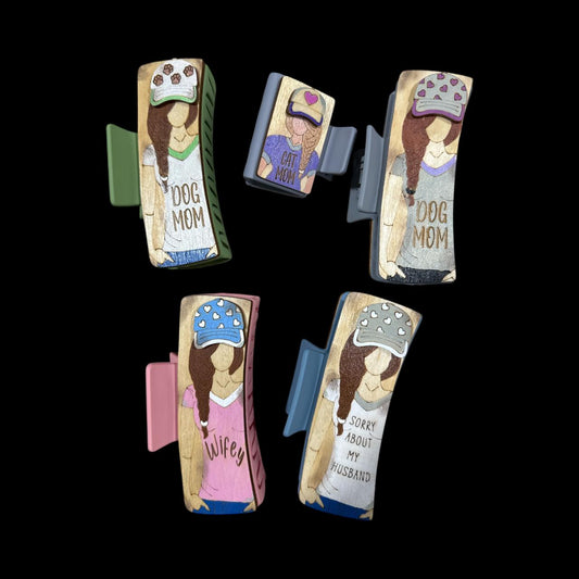 4" Mom Claw Clip, Dog Mom Claw Clip, Hand-painted claw clip, Sorry About my husband, Wifey Claw Clip, Cat Mom Claw Clip