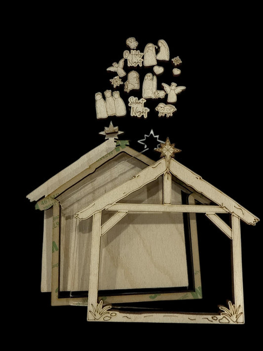 Nativity DIY Shaker Ornament: Unfinished Acrylic & Wood, Customize, Layered Ornament, Acrylic Ornament, Nativity Christmas, Religous Shaker