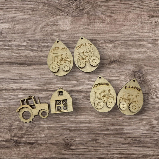 DIY Farm Life Earrings, Unfinished Earrings, Tractor Earrings DIY, Paint your own Earrings, Holiday Tractor, Farming Earrings, DIY.