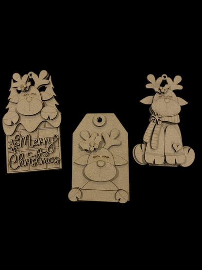 DIY Reindeer Ornaments Unfinished Wood, DIY Christmas Craft, Reindeer Holiday Decor, Reindeer Scarf, Reindeer Brick Ornament, Unfinished