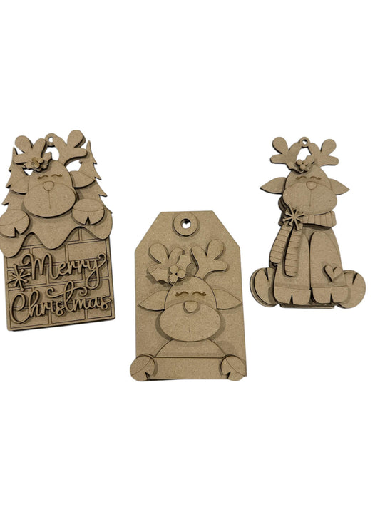 DIY Reindeer Ornaments Unfinished Wood, DIY Christmas Craft, Reindeer Holiday Decor, Reindeer Scarf, Reindeer Brick Ornament, Unfinished