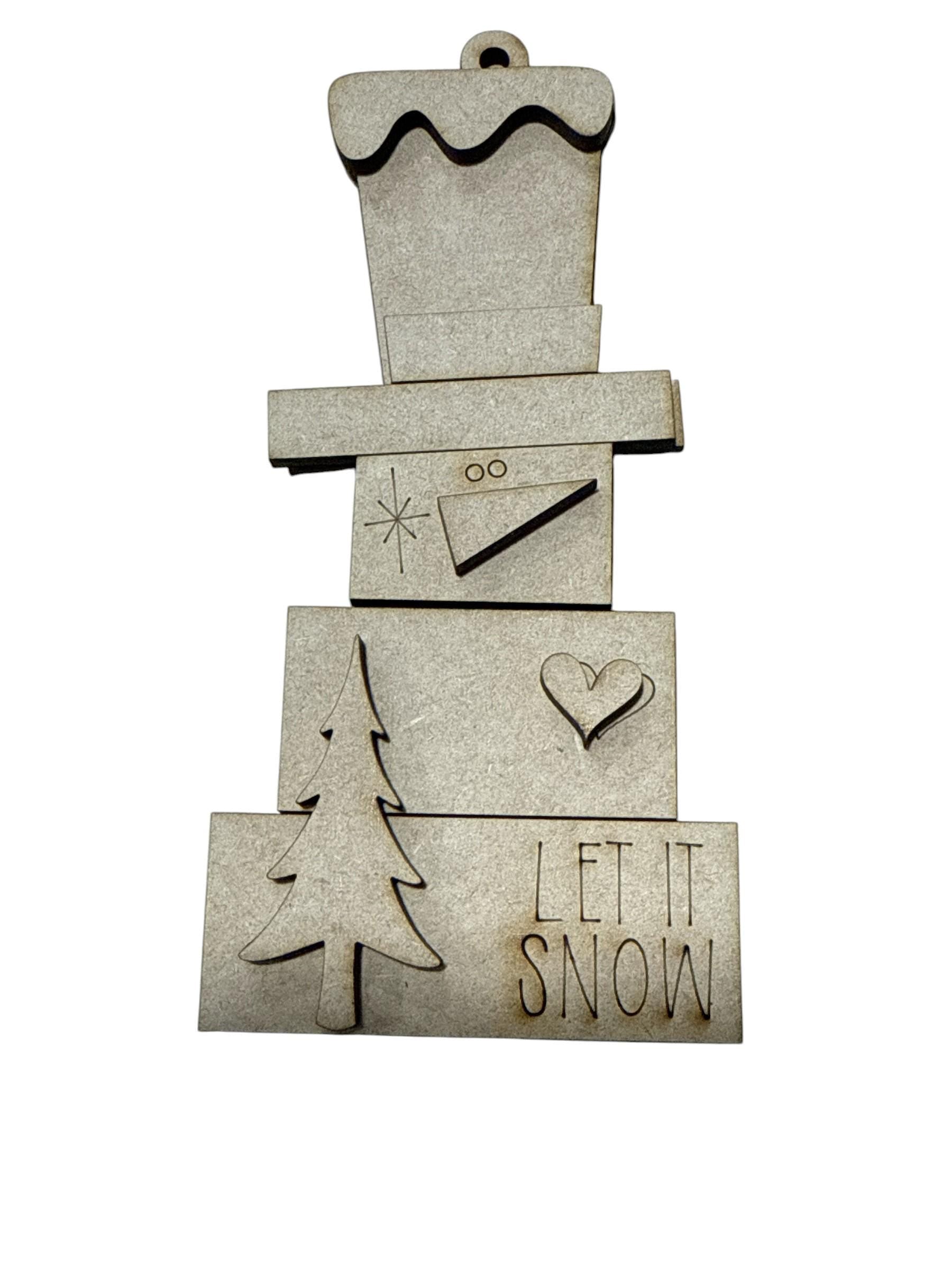 Let It Snow DIY Snowman Ornaments, Unfinished Wood Christmas Craft, Snowman Ornaments, DIY paint your own snowman, Unfinished wooden