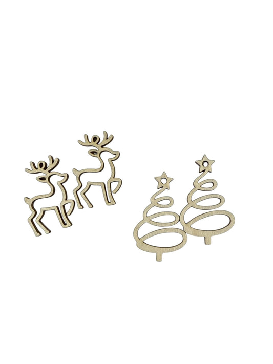 DIY Christmas Reindeer and Swirl Tree Earrings, Unfinished Earrings, Tree Earrings DIY, Paint your own Earrings, Reindeer Earrings, DIY