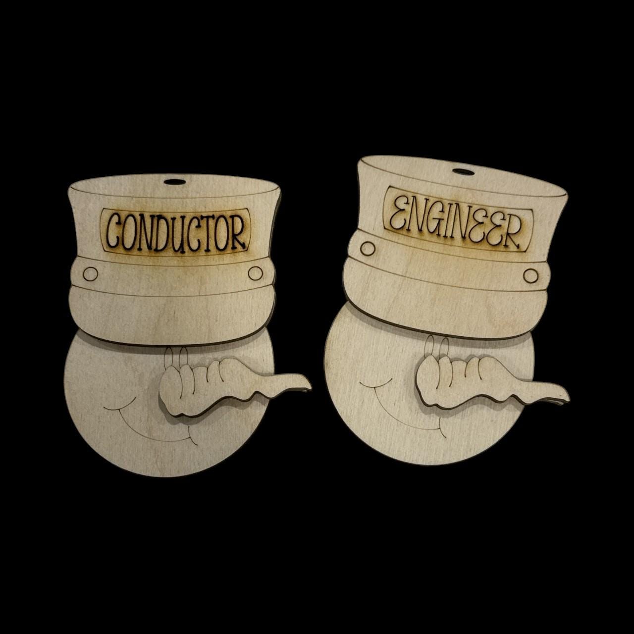 Railroad Snowman Ornaments, Engineer, Conductor, Unfinished Wood Christmas Craft, Snowman Ornaments, DIY paint your own snowman