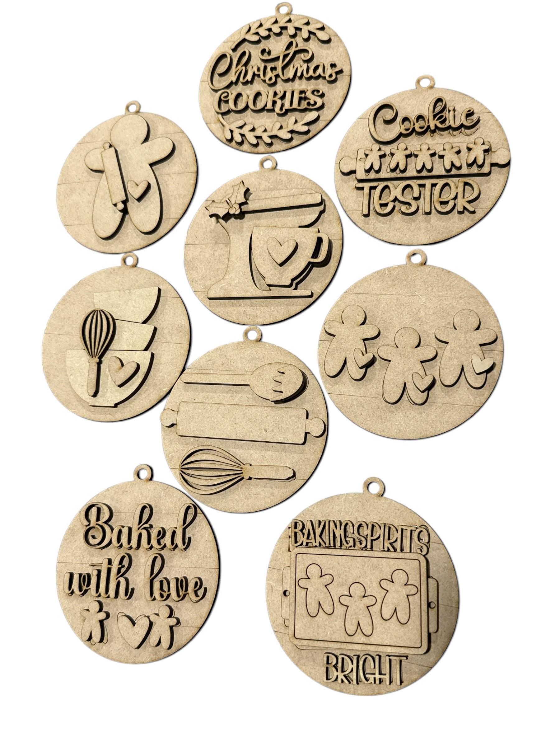 DIY Christmas Baking Spirits Ornaments, Unfinished Wood Christmas Craft, Baking Ornaments, DIY paint your own Rollin Pin, Gingerbread