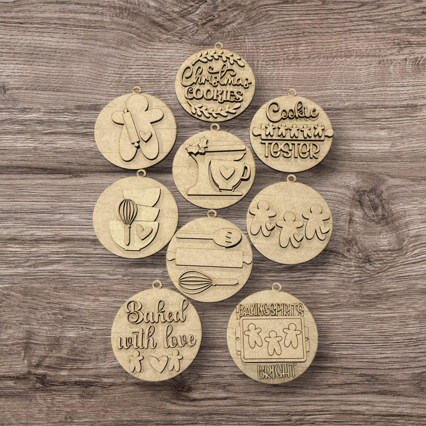 DIY Christmas Baking Spirits Ornaments, Unfinished Wood Christmas Craft, Baking Ornaments, DIY paint your own Rollin Pin, Gingerbread