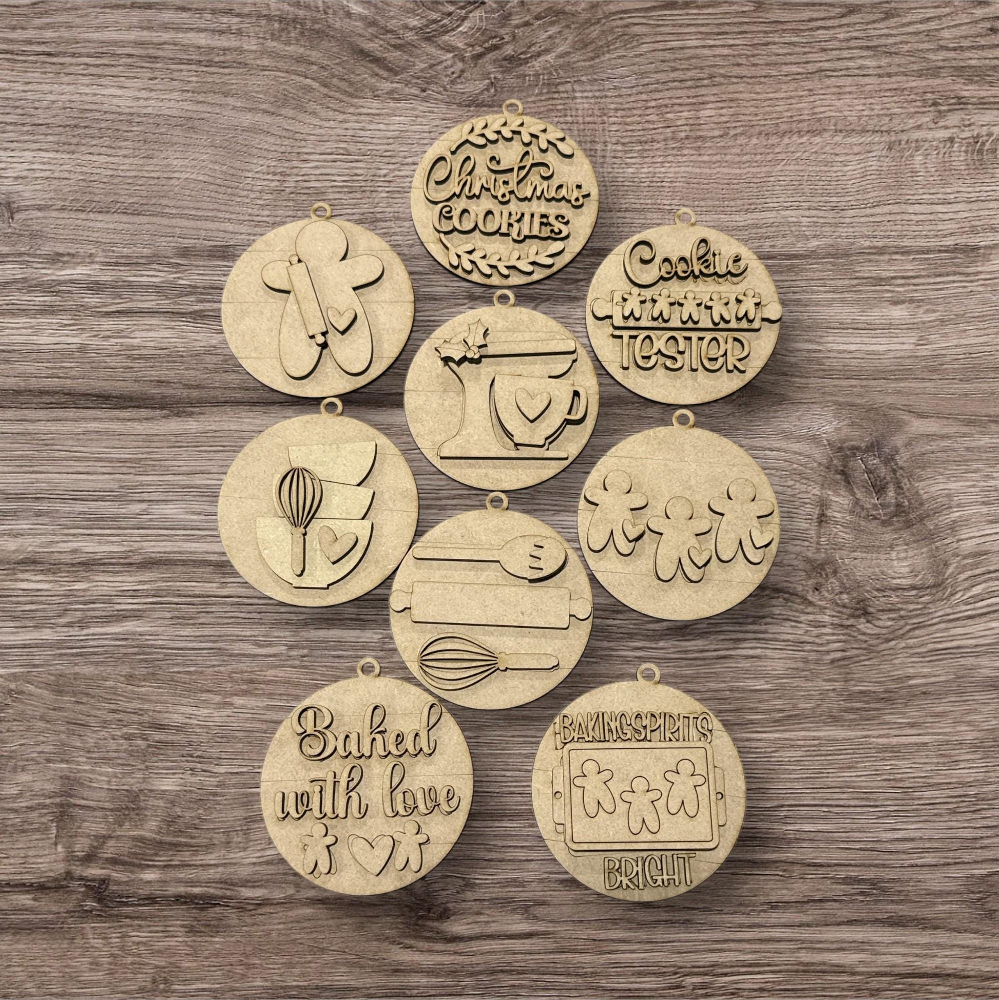 DIY Christmas Baking Spirits Ornaments, Unfinished Wood Christmas Craft, Baking Ornaments, DIY paint your own Rollin Pin, Gingerbread