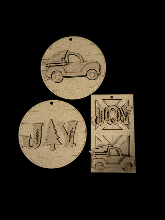 Joy Barn Door Truck DIY Ornaments, Unfinished Wood Christmas Craft, Joy Barn Ornaments, DIY paint your own Truck, Unfinished wooden