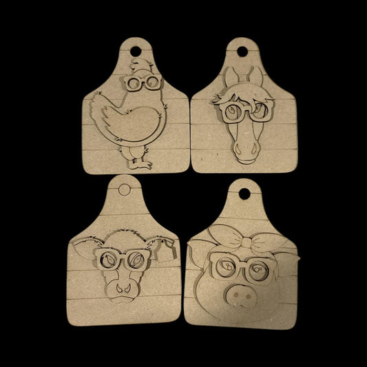 DIY Farm Friends on Cow Tags, Car Charms or Ornaments, Horse Cow Tag Charm, Pig Cow Tag Car Charm, Unfinished Wood Charm