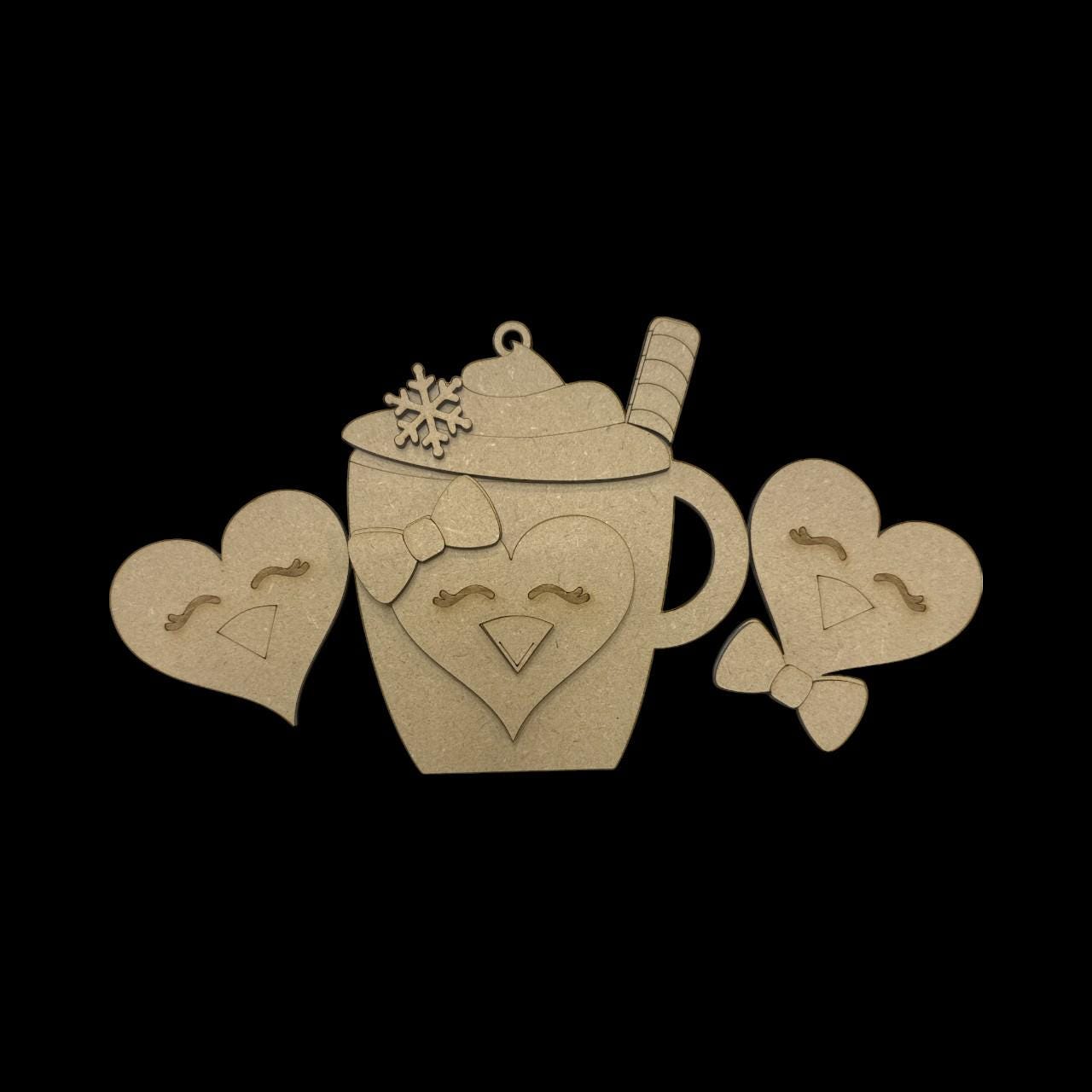 Holiday Cocoa Mugs Unfinished, Christmas Gift Card Holder, DIY Christmas Snowman Mug Ornaments, Reindeer, Penguin, Gift Card Holder