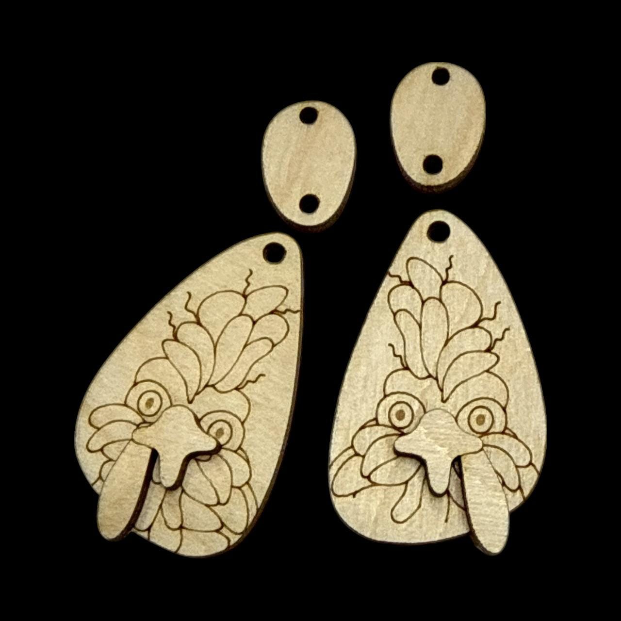 Fluffy Chicken DIY Earrings, Unfinished Birch Wood, Chicken Earrings, Chicken Earring DIY Earrings, Unfinished Paint, Chicken Earrings