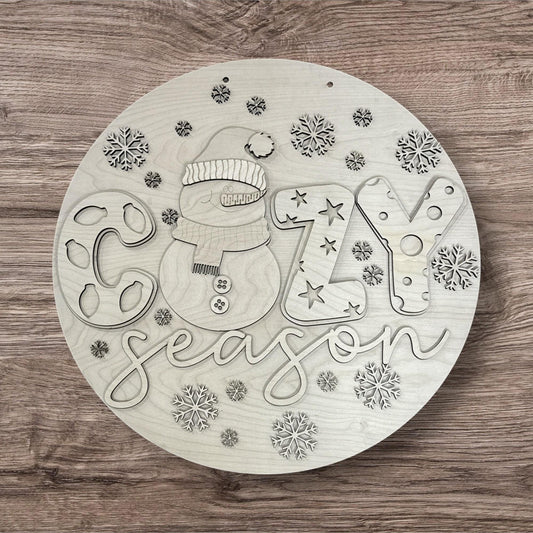DIY Cozy Season Door Hanger, Winter Snowman, Cozy Winter Snowman Door Hanger, Snowflakes