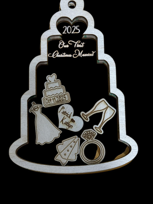 Wedding Shaker DIY Shaker Ornament:Unfinished Acrylic & Wood, Customize, Layered Ornament, Acrylic Shaker, Mr and Mrs. Shaker, 1st Christmas