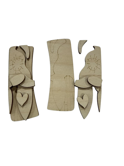 Heart Gnome DIY Wood Laser Blank Hair Clip: Ready to Paint, Clip2" and 4"