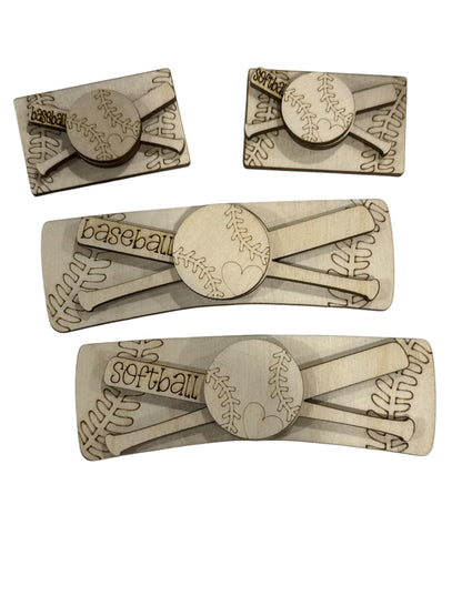 Baseball and Softball Unfinished DIY Baseball Hair Clip, Unfinished Wood Laser Cut Blank, Sports Hair Clip, 2" or 4"