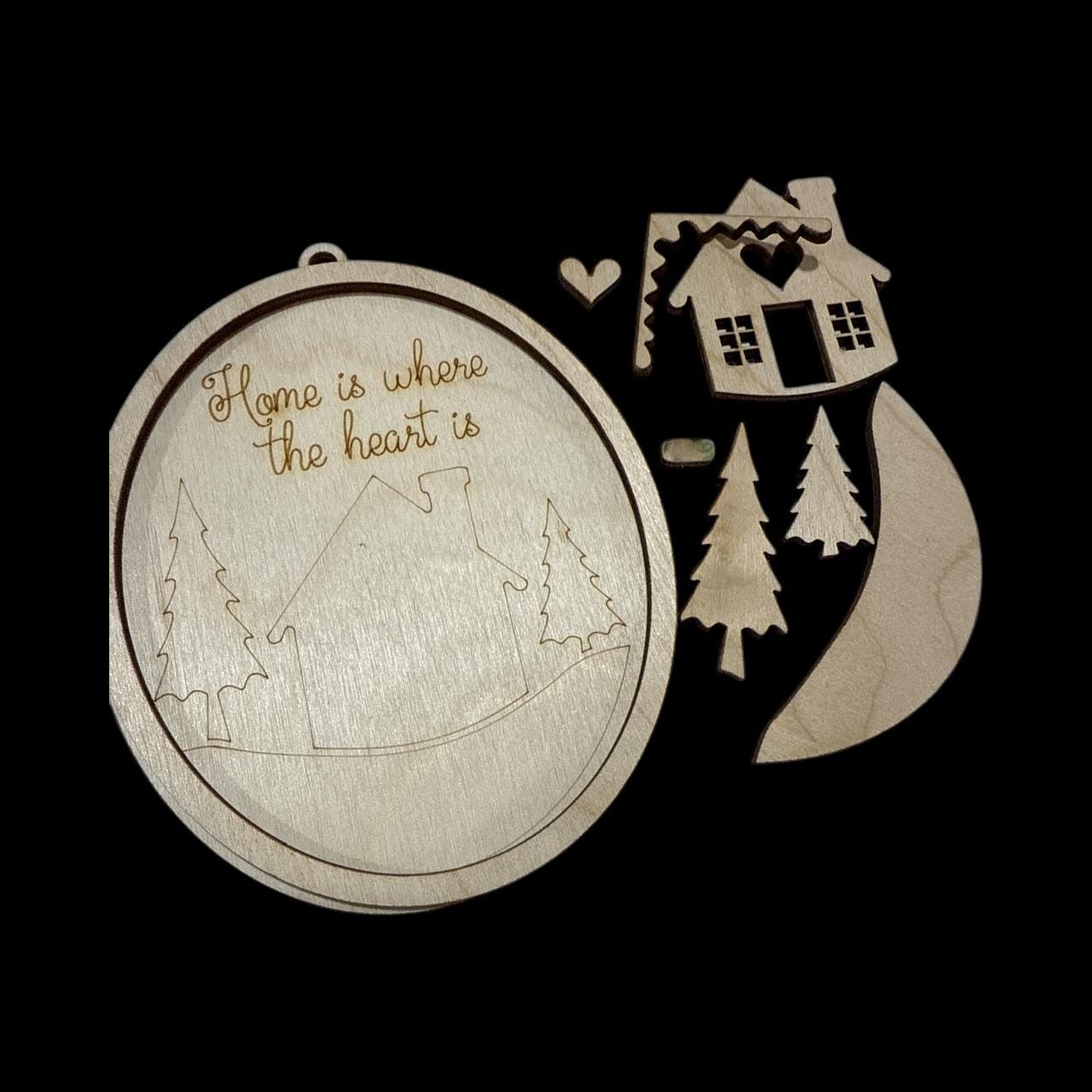 DIY Home is where the heart is, Reindeer DIY Ornaments, Unfinished Wood Christmas Craft, Reindeer and Trees, Paint your own Ornament