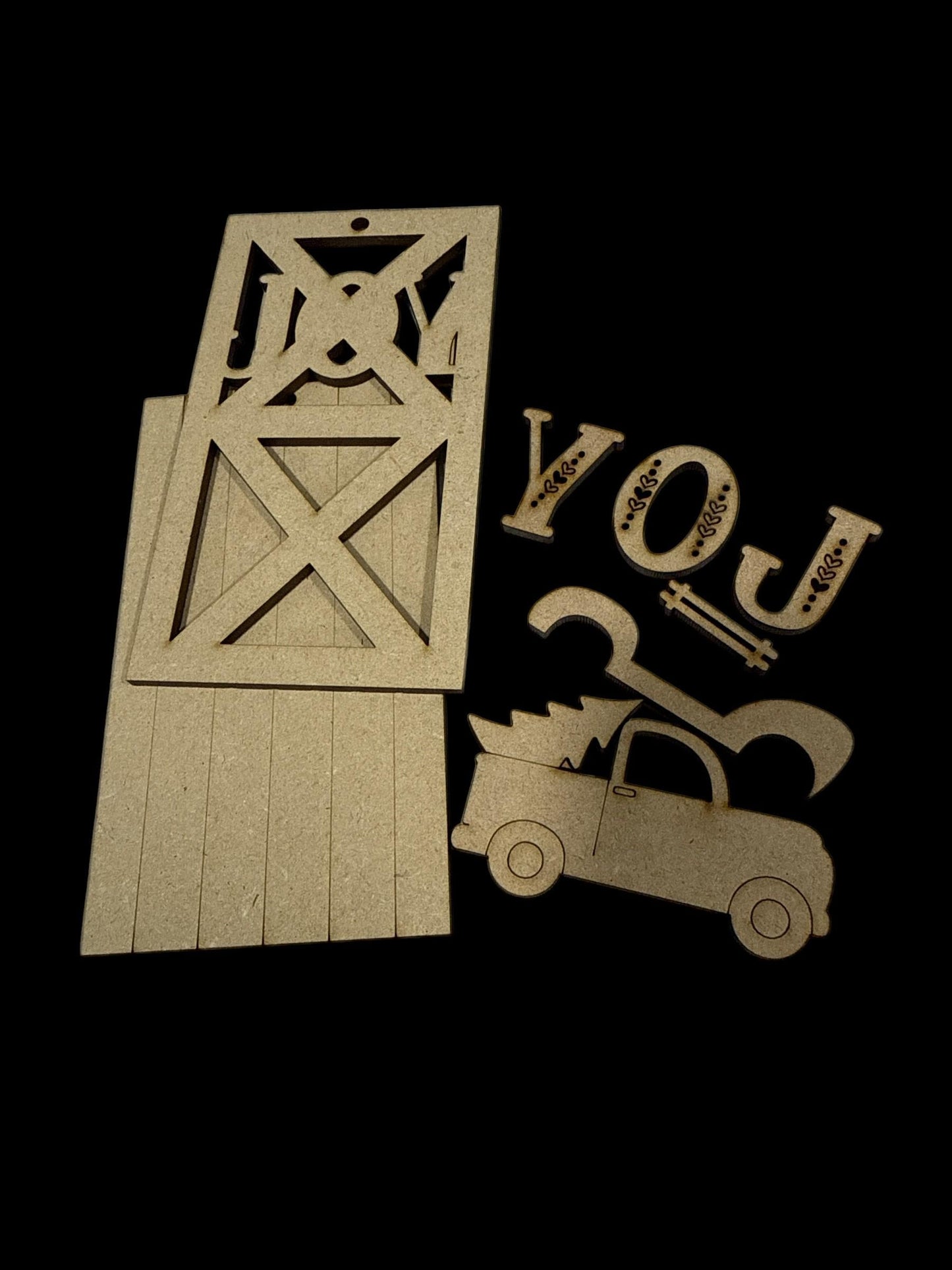 Joy Barn Door Truck DIY Ornaments, Unfinished Wood Christmas Craft, Joy Barn Ornaments, DIY paint your own Truck, Unfinished wooden
