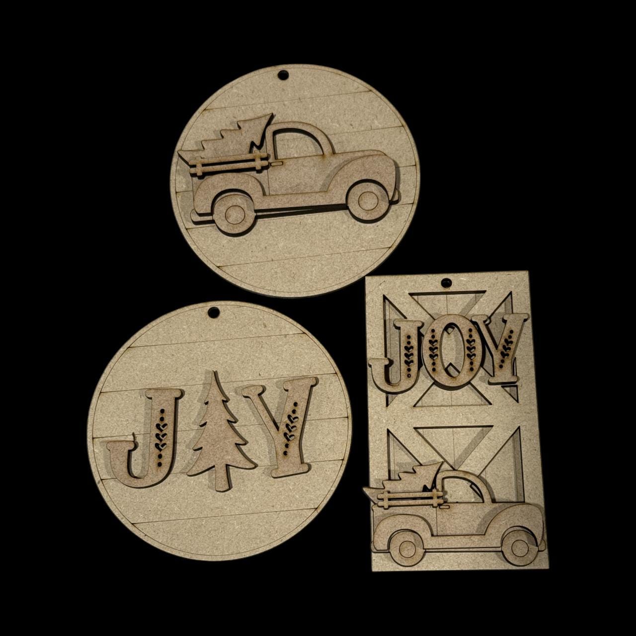 Joy Barn Door Truck DIY Ornaments, Unfinished Wood Christmas Craft, Joy Barn Ornaments, DIY paint your own Truck, Unfinished wooden