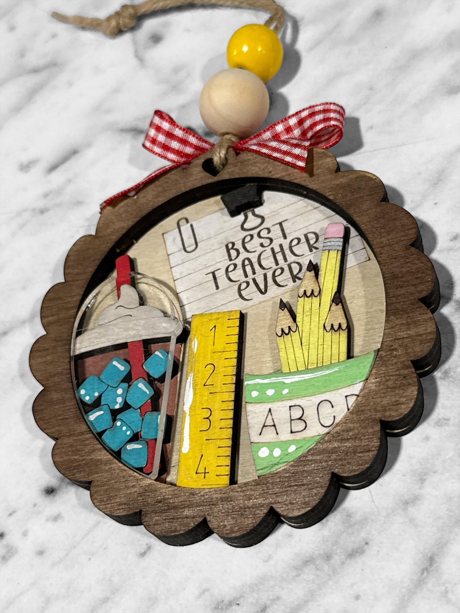 Best Teacher Ever Ornament, Best Teacher 3D Ornament, Teacher with Coffee Christmas, Cute Ornament, Teacher Gift,