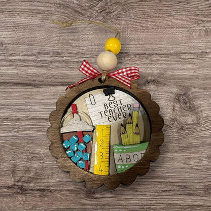 Best Teacher Ever Ornament, Best Teacher 3D Ornament, Teacher with Coffee Christmas, Cute Ornament, Teacher Gift,