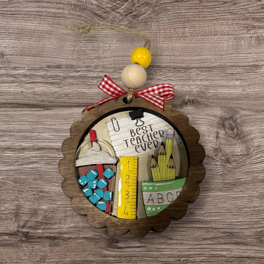 Best Teacher Ever Ornament, Best Teacher 3D Ornament, Teacher with Coffee Christmas, Cute Ornament, Teacher Gift,