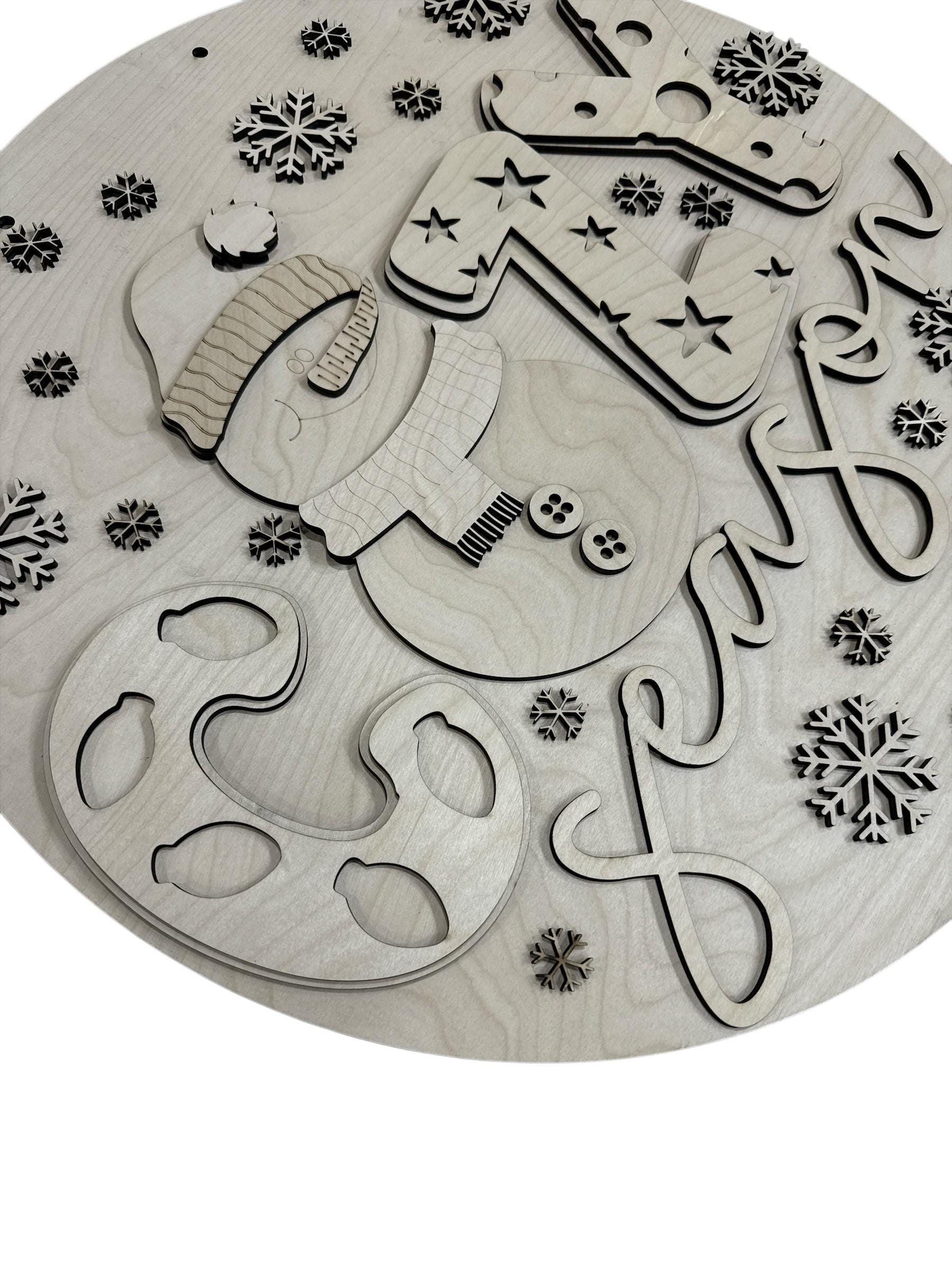 DIY Cozy Season Door Hanger, Winter Snowman, Cozy Winter Snowman Door Hanger, Snowflakes