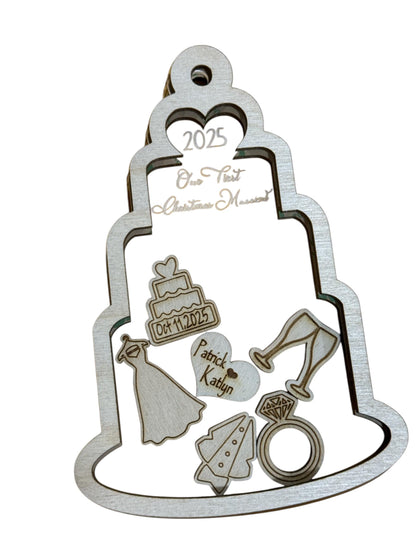 Wedding Shaker DIY Shaker Ornament:Unfinished Acrylic & Wood, Customize, Layered Ornament, Acrylic Shaker, Mr and Mrs. Shaker, 1st Christmas