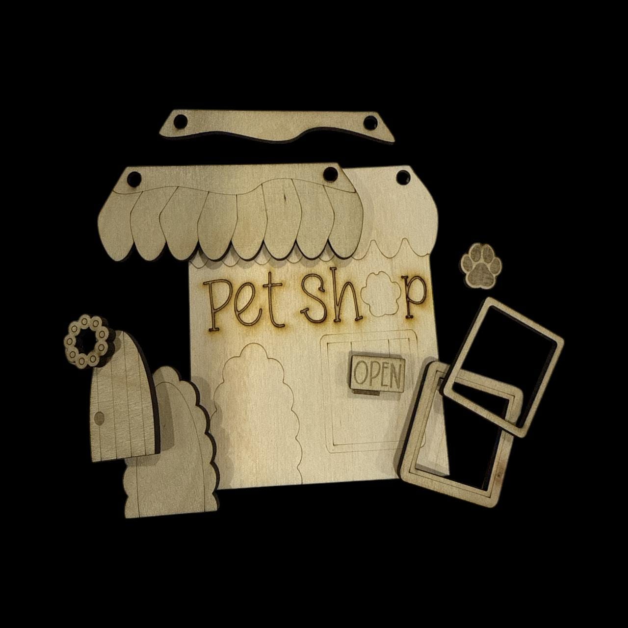Pet Shop or Pet Groomer Ornament DIY, unfinished ornaments, holiday crafts, Personalized with Shop, unfinished wood ornament, DIY decor