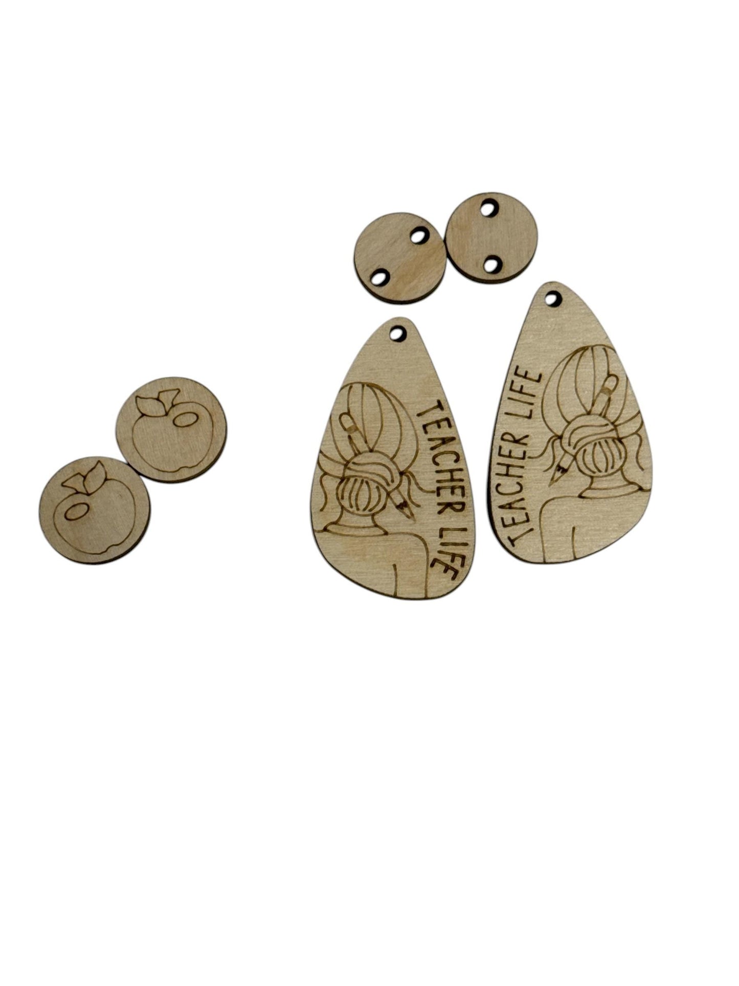 Teacher Life DIY Earrings, Unfinished Birch Wood, Teacher Life, Teacher Life Earrings, Unfinished Paint your own, Teacher Studs, Apples