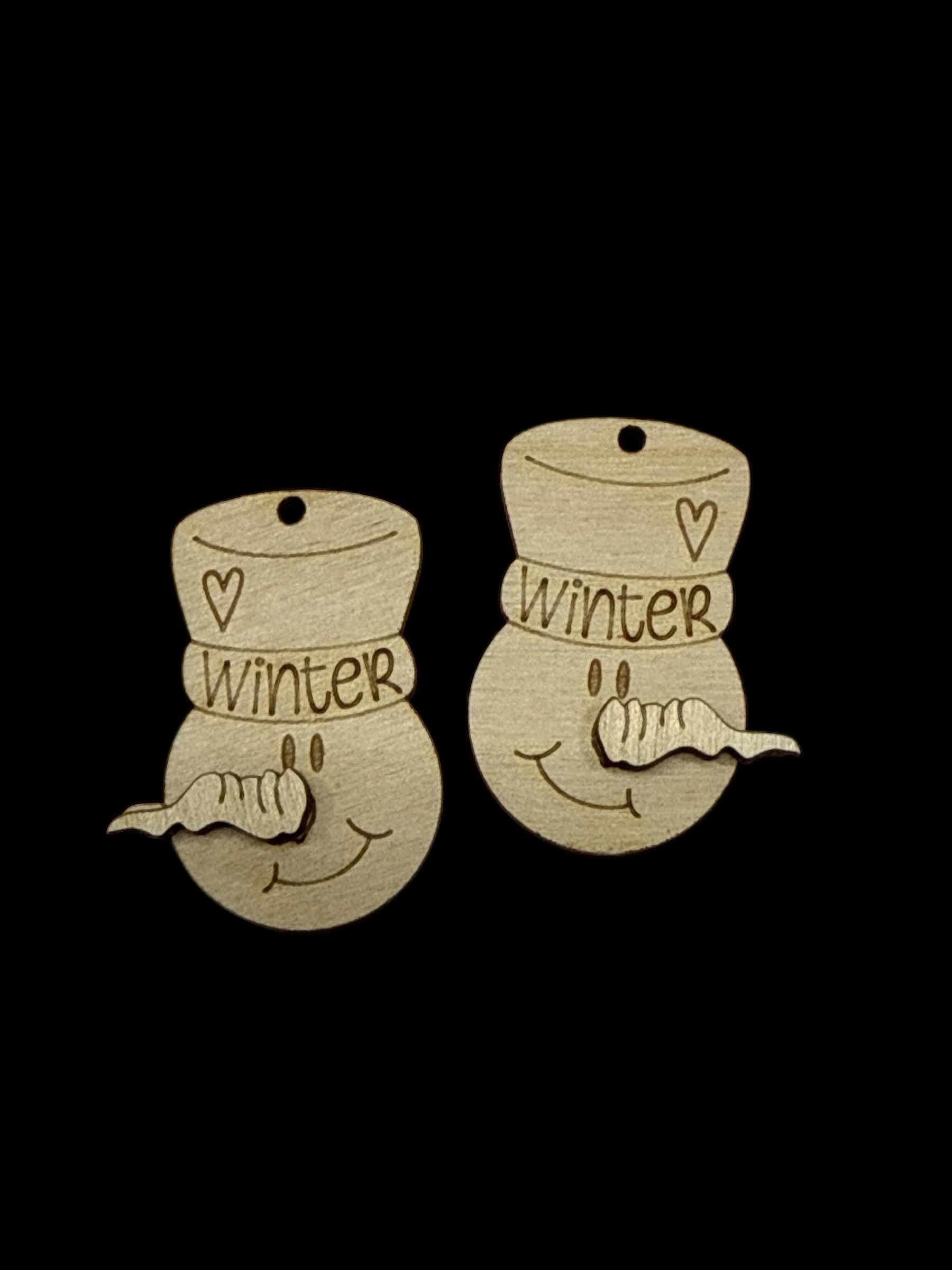 DIY Cute Snowman Earrings: Unfinished Wood, Paintable Jewelry, unfinished snowman earring, Winter snowman earring diy