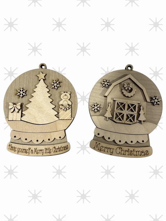 Snowglobe Ornaments DIY, Baby's First Christmas, Barn Snowglobe, Cardinal, unfinished ornaments, holiday crafts, DIY