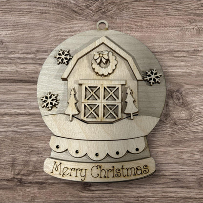 Snowglobe Ornaments DIY, Baby's First Christmas, Barn Snowglobe, Cardinal, unfinished ornaments, holiday crafts, DIY