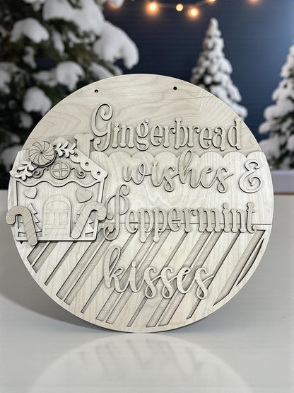 DIY Gingerbread Kisses Peppermint Wishes Door Hanger: Unfinished Holiday Door Decor