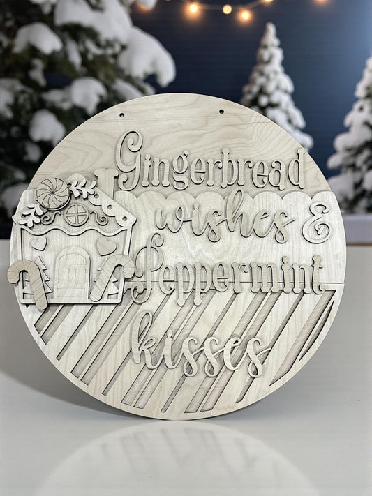 DIY Gingerbread Kisses Peppermint Wishes Door Hanger: Unfinished Holiday Door Decor