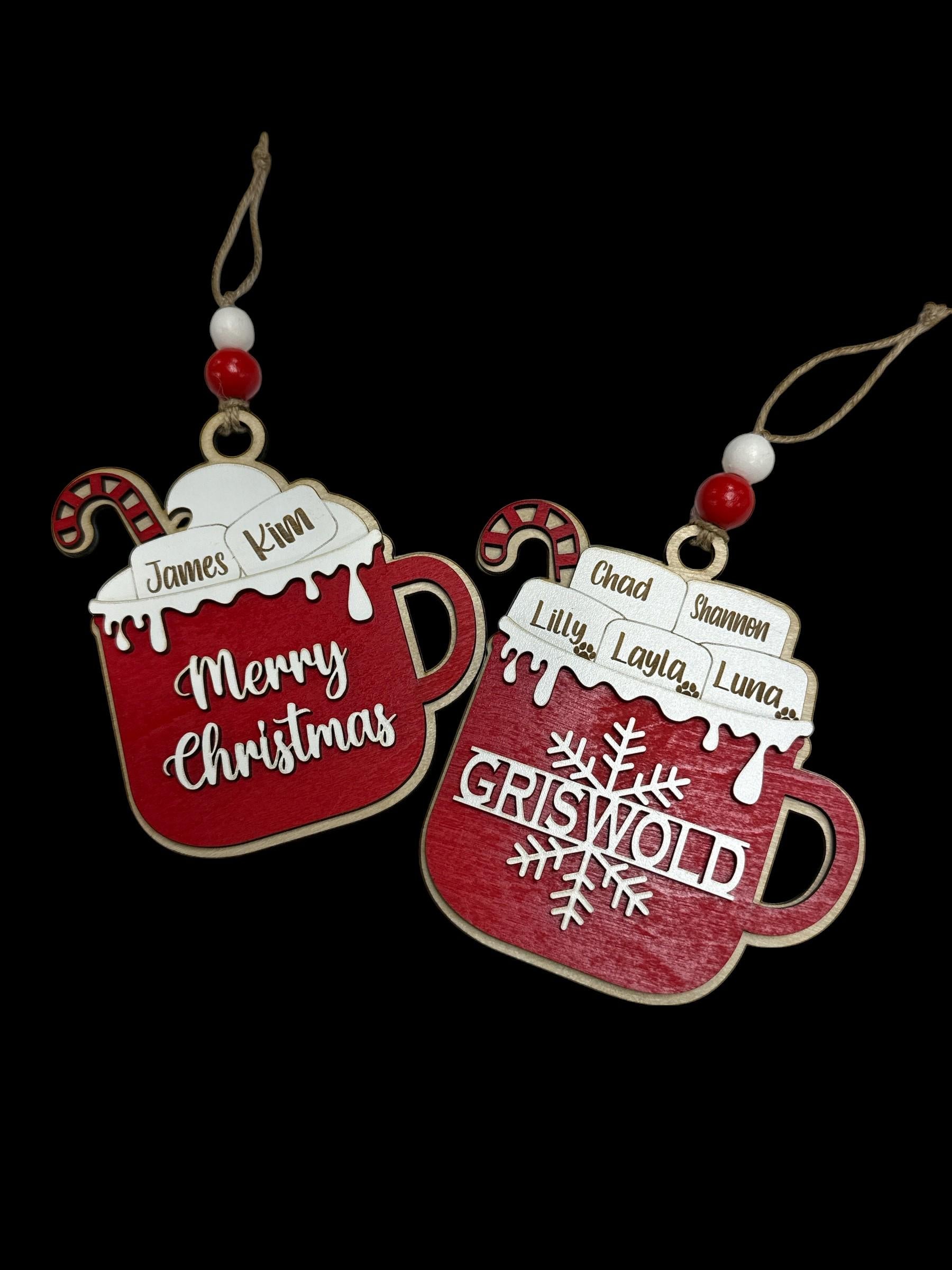 Cocoa Mug Ornament, Personalized Family, Marshmallows, Personalized Cocoa Ornament, Family Ornament