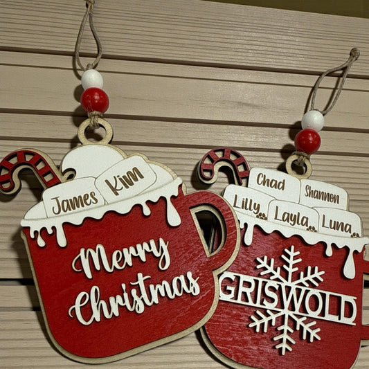 Cocoa Mug Ornament, Personalized Family, Marshmallows, Personalized Cocoa Ornament, Family Ornament