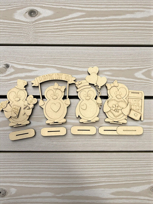 DIY Valentine Penguin Wood Paint Kit, Kids, Crafts, Home Decor Unfinished