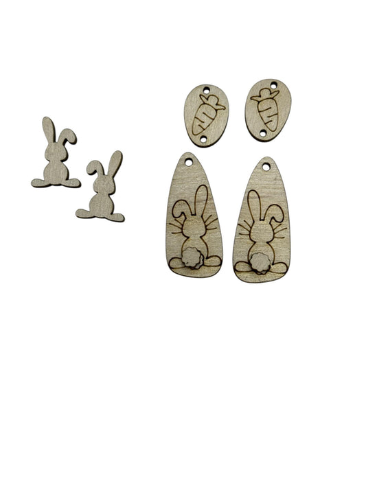 DIY Easter #3 Earrings, Bunny, Bunny Cotton tail Unfinished, Studs and dangles