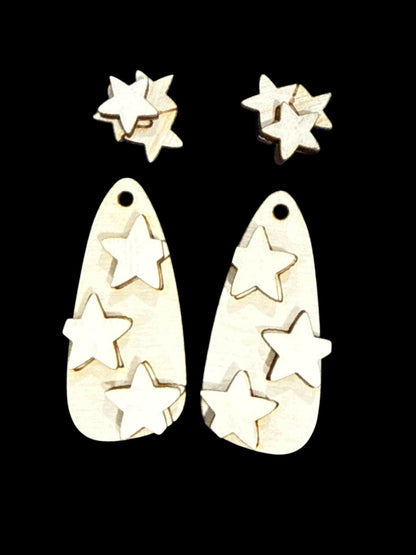 DIY Star Earrings, 4th Of July Unfinished, America, Post and Dangles