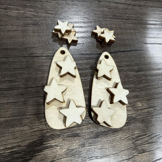 DIY Star Earrings, 4th Of July Unfinished, America, Post and Dangles