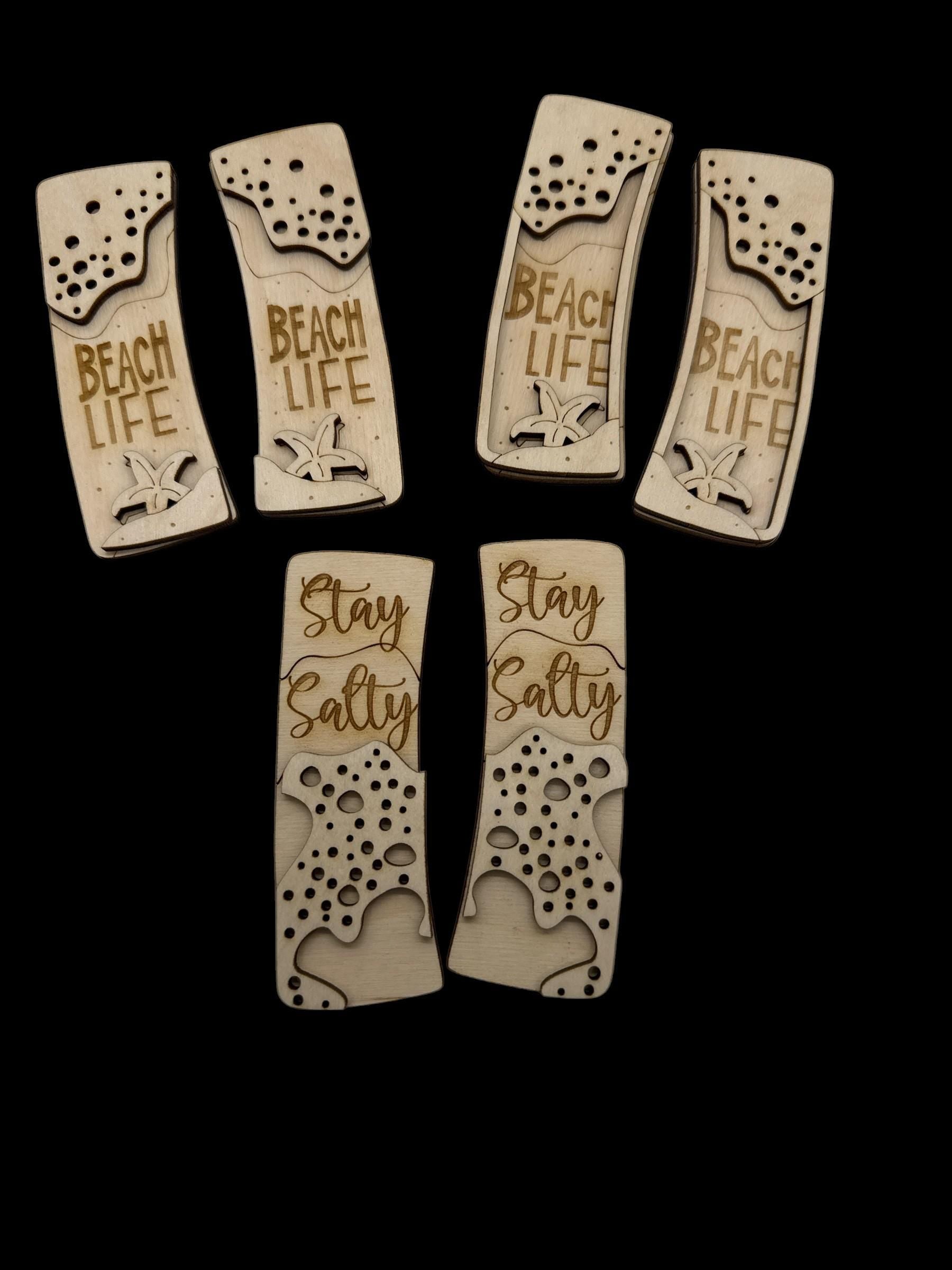 DIY Beach Life, Stay Salty Claw Clip: Unfinished Wood Laser Cut Blank, 4", Summer Claw Clips, Summer Time Hair Clips