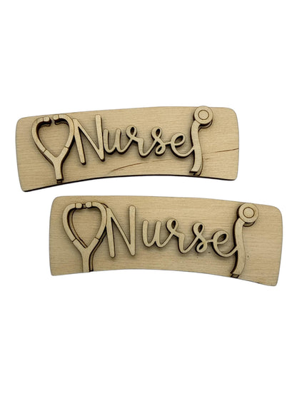 DIY Nurse #2 Hair Clip Pieces: Unfinished Wood Laser Cut Blanks, Nurse Claw Clip Blanks, Nurse, Unfinished Wood