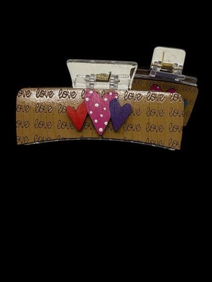 Hearts Love Valentine, Handpainted Wooden Claw clip, 2" and 4", Valentine Lovers, Hearts for love, Valentine