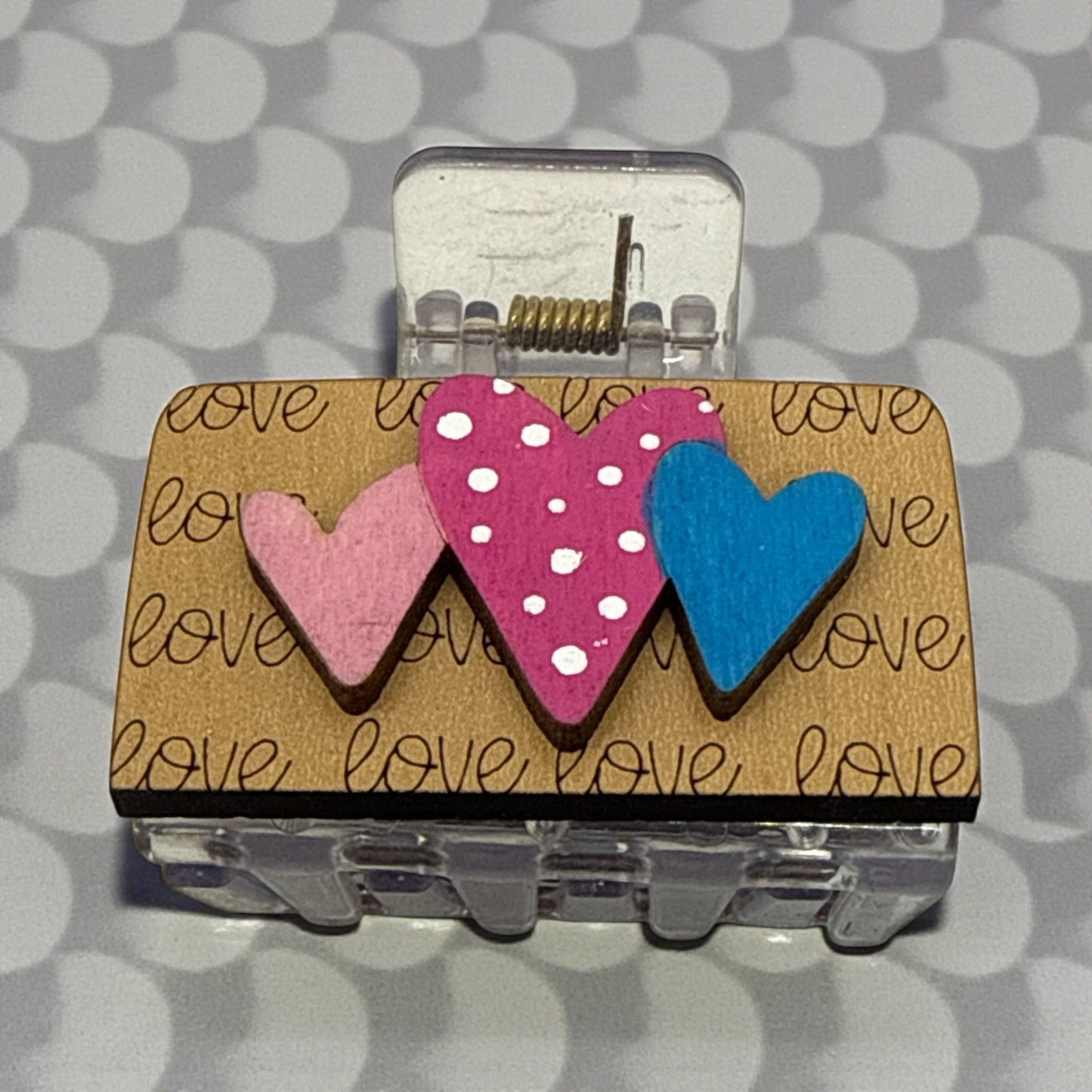 Hearts Love Valentine, Handpainted Wooden Claw clip, 2" and 4", Valentine Lovers, Hearts for love, Valentine