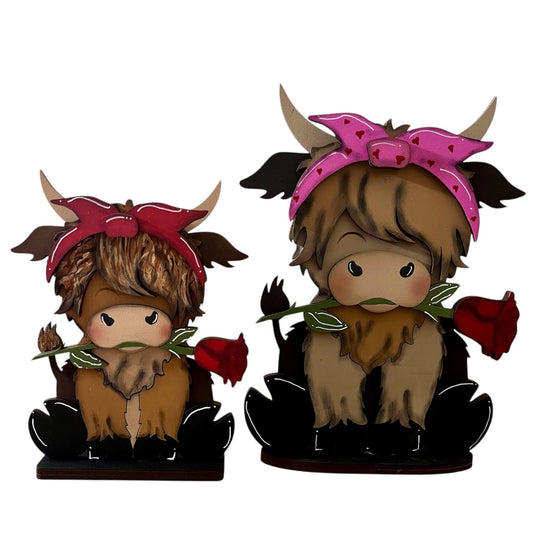 DIY Highland Rose Valentine Standing Cow, Valentine's Unfinished Shelf Sitter