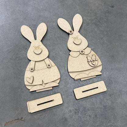 DIY Bunny Couple Shelf Sitter, Easter Primitive, Shelf Sitter, Unfinished, Spring Bunnies
